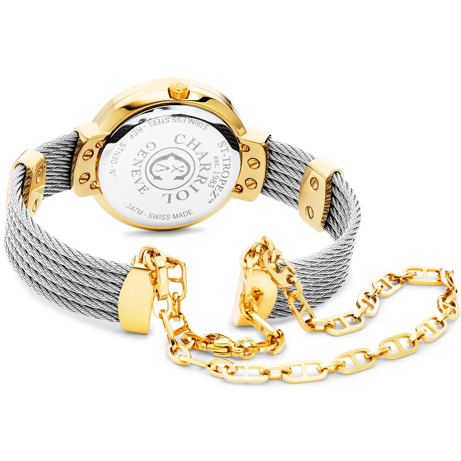 ST TROPEZ, 30MM, QUARTZ CALIBRE, MOTHER-OF-PEARL DIAL, "CHARRIOL CHARRIOL" BEZEL, STEEL CABLE BRACELET - Charriol Geneve -  Watch